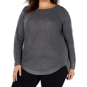 Sweater, Sids Zipper Details, Curved Hem, Blue, Size 3X, By INC